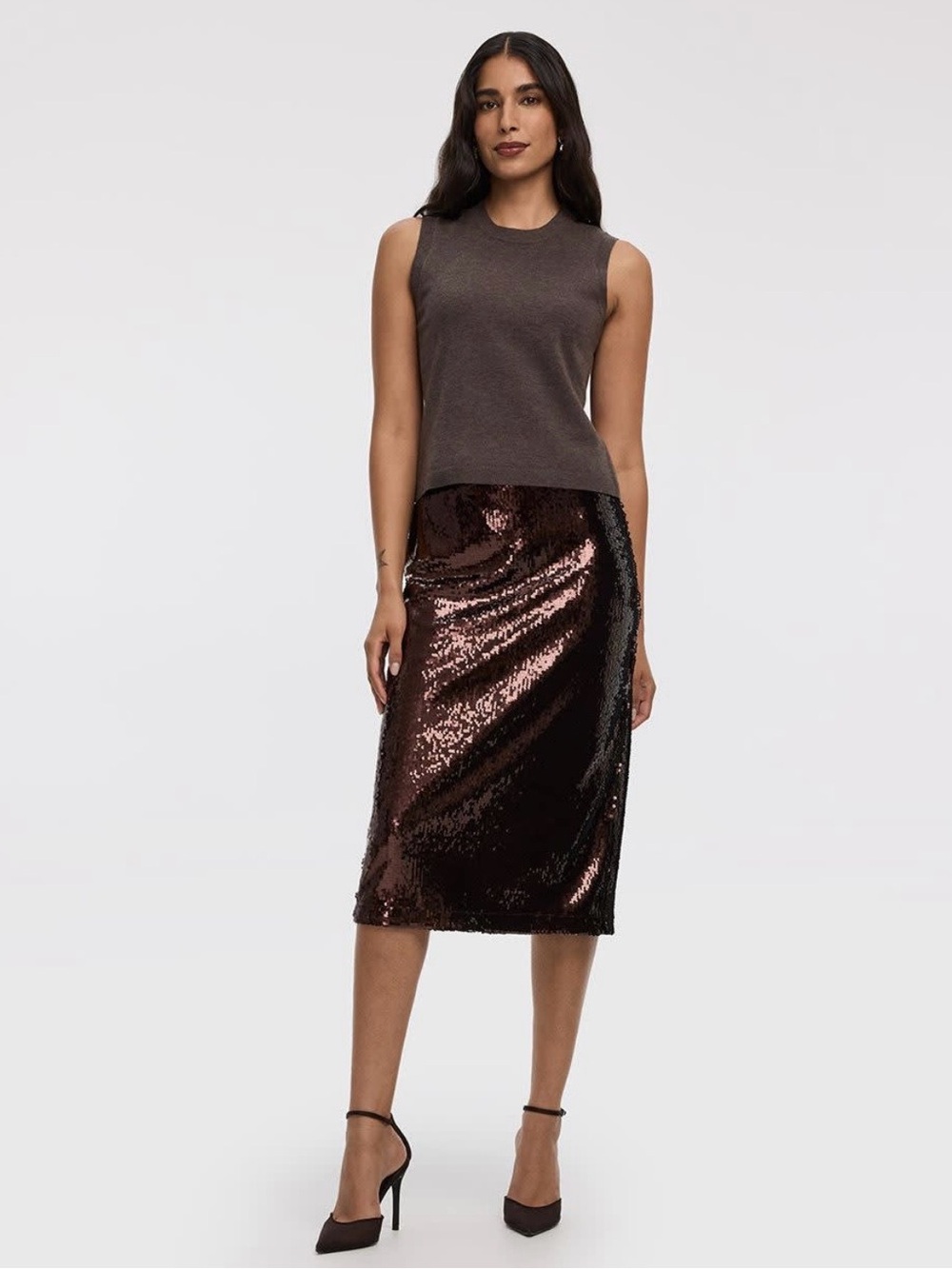 NWT Reitman’s Brown Sequins Midi Skirt Size XXL